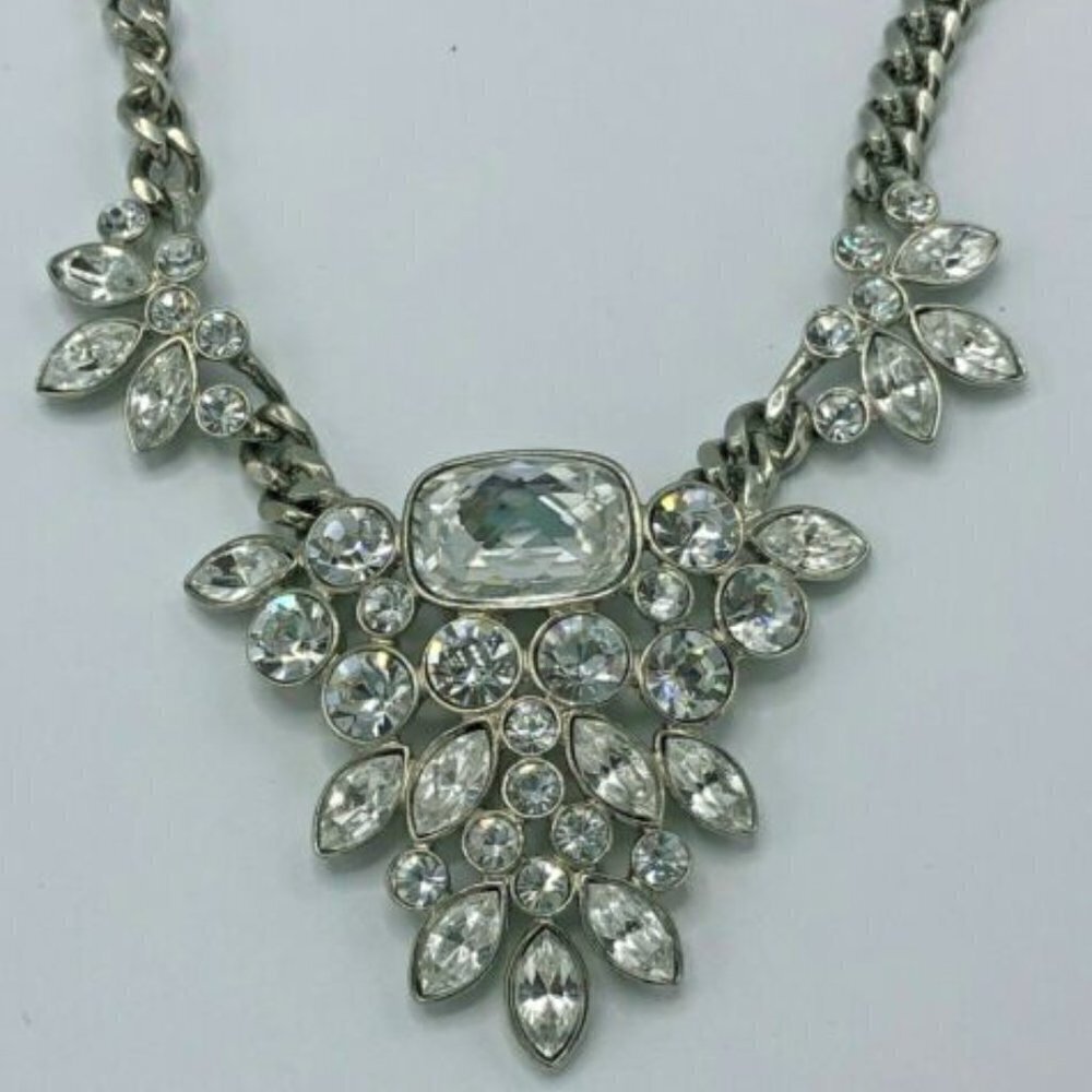 Givenchy Signed Large Crystal Silver-Tone Chain Link Collar Runway Necklace - Picture 6 of 6